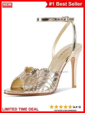 Rhinestone High Heel Sandals Round Open Toe Ankle Strap Stiletto Heels